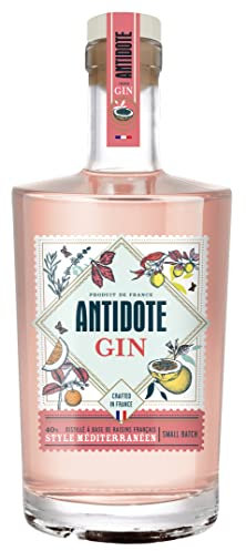Antidote Gin rose Méditerranéen - Qualité Premium - Produit en France à partir de raisins français - 17 plantes aromatiques, 5 distillations - 40% (1 x 0,70 L)