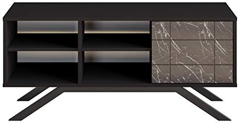 DECOROTIKA - North TV 130 cm Wide Cabinet TV Stand TV Unit (Black and Black Marble Effect)