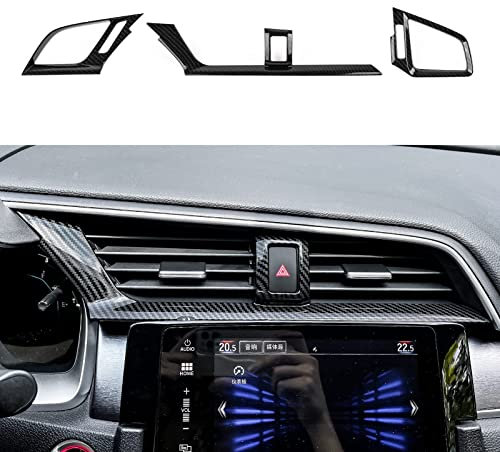 TDHLW Auto ABS Air Vent Outlet Cover Trim Frame Aufkleber für H-onda 10. Gen Civic 2016–2021 Zubehör (3 Stück),Carbon Fiber