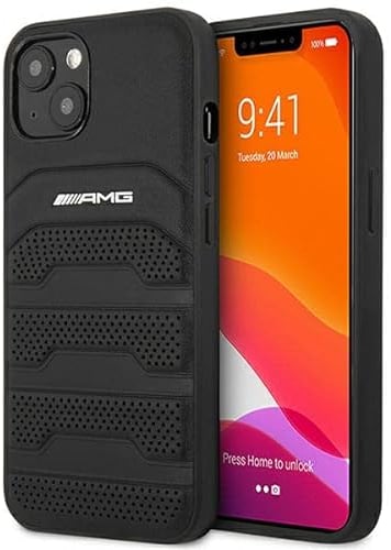 AMG AMHCP14SGSEBK Hülle für iPhone 14 6,1 schwarz/Black hardcase Leather Debossed Lines