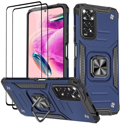 KANSi Cover per Xiaomi Redmi Note 12S / Redmi Note 11S 4G 6.43, Vetro Temperato [2 Pack] Custodie Silicone TPU 360° Rotante Anello Magnetica Anello Ring Supporto Bumper - Blu