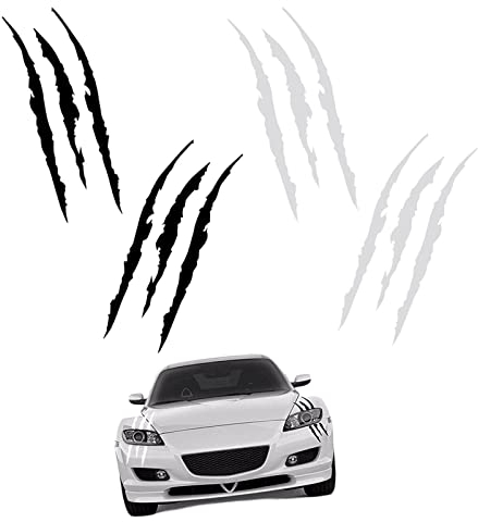 4Pcs Adesivo per Auto Graffi Artigli Adesivi per Auto Mostro Graffio Adesivi Auto a Forma di Graffi Tuning per Valigia Automobili Moto (2Bianco+2Nero)