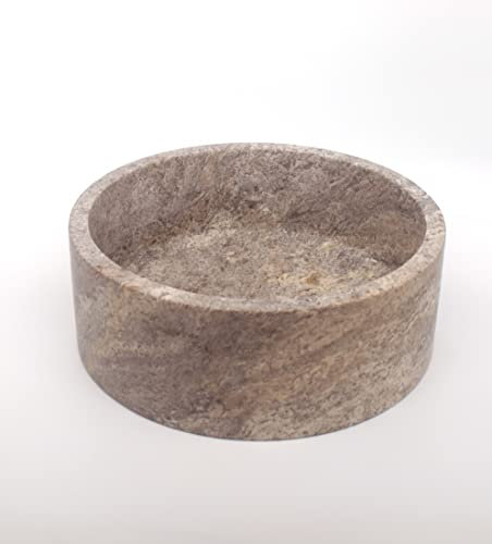 Fregadero de baño de travertino plateado, cuenco de travertino hecho a mano, lavabo, lavabo de piedra natural, color gris