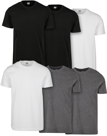 Urban Classics Men's Tb2684c-Basic Tee 6-Pack T-Shirt, Blk/Blk/Wht/Wht/CHRCL/CHRCL, M (Pack of 6)