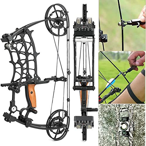 wolfman 23 Zoll Bogenschießen Stahl Ball Compound Bogen Set Erwachsene 45-70Lbs 380FPS Jagdbogen CNC Bearbeitung 7075-T6 Aluminiumlegierung Verbundbogen für Outdoor Zielschießen (Nur Schwarz Bogen)