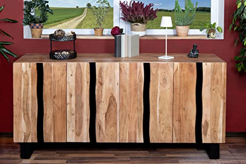 SAM Sideboard Kyoto II, Akazienholz massiv & naturfarben, Kommode mit 4 Holztüren, Holzschrank mit Kufengstell in U-Form, 180 x 45 x 85 cm