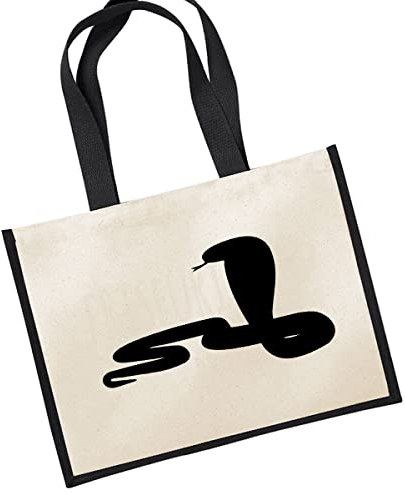 Huuraa Jutetasche Schlange Kobra Silhouette Geschenk 21 Liter Black Jute und Baumwolle Schlange Kobra Geschenkidee