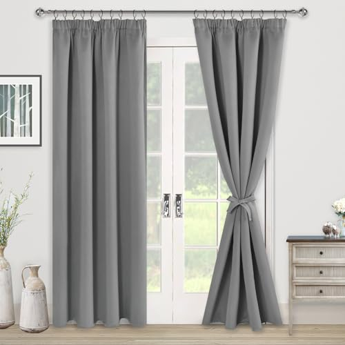 JIUZHEN Vorhang Blickdicht Gardinen mit kräuselband Verdunklungsvorhänge Gardinen Wohnzimmer Vorhänge Schlafzimmer Thermovorhang Grau H225 x B140 cm 2er Set