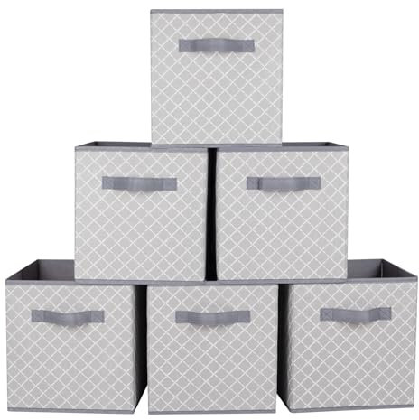 powerking Aufbewahrungsbox, 6 Stück, faltbare Aufbewahrungswürfel, Aufbewahrungsbox aus Stoff in Würfelform, Weißes Gitter