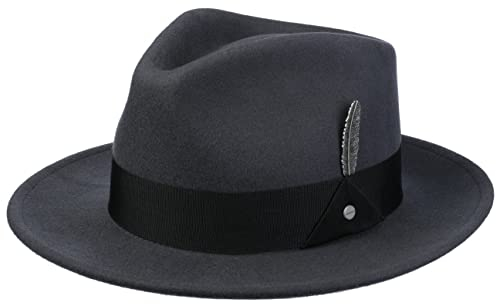 Stetson Burdock Fedora Wollhut Klassischer Bogart-Stil Wasserabweisend mit Asahi Guard Unisex Herbst Winter dunkelgrau XL (60-61 cm)