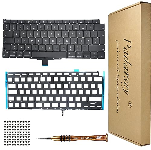 Pardarsey Ersatz Hintergrundbeleuchtung Deutsch QWERTZ Tastatur Kompatibel für MacBook Air Retina 13 M1 A2337 Ende 2020 Jahr Tastatur + Schrauben + Schraubendreher