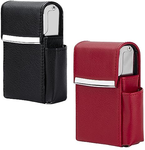bvya Lot de 2 boîtes à cigarettes coulissantes unisexes en cuir synthétique avec porte-briquet et passant de ceinture