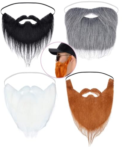 4 Stück Gefälschte Bärte Falsche Bärte Fake Bart Gefälschte Whisker Lustiger Zubehör Kostüm Bart, Schnurrbart zum Ankleben für Kostüm Halloween Weihnachtsmann Party Bart zum Ankleben für männer Kinder