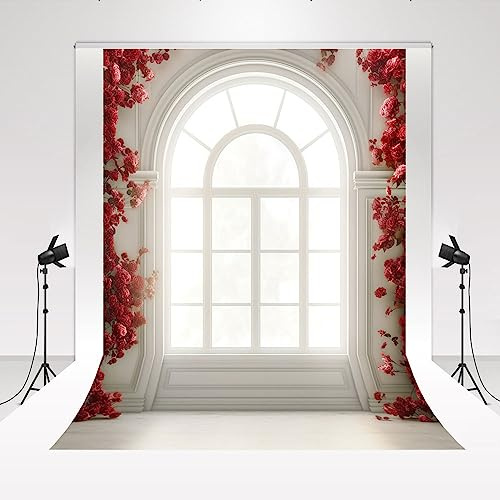 Kate Fotografie Hintergrund Wand Weiß Vintage Fenster Hintergrund 2x3m Rote Blume Hochzeitskleid Hintergrund Fotografie Set Portrait Fotografie Prinzessin Wunderschöne Szene Cosplay Requisiten