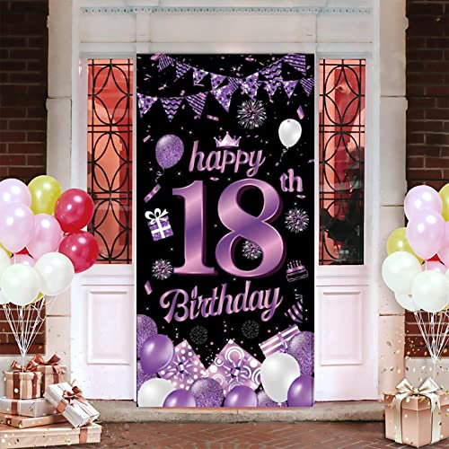 18. Geburtstag Deko Junge Mädchen, 18 Geburtstag Tür Banner Hintergrund Dekoration Happy 18th Birthday Hintergrund Banner Geburtstagsdeko für Wand Dekoration 180x 90cm