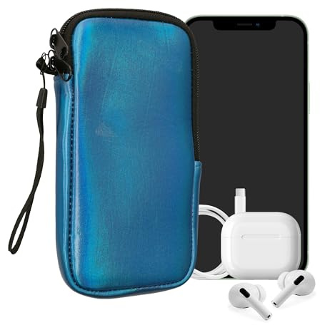 kwmobile Neopren Handytasche für Smartphones XXL - 7 - Handy Tasche mit Reißverschluss - Handyhülle universal Metallic Karibikblau