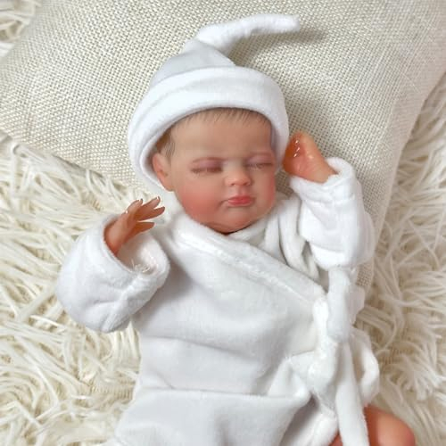 Wisfancy Mini Reborn Baby Puppen 10 Zoll Miniatur Reborn Junge Realistisch Schlafend Wiedergeburt Spielzeug Lebensecht Neugeborenes Baby Vinyl Weicher Körper Real Touch Baby Sammlerpuppe