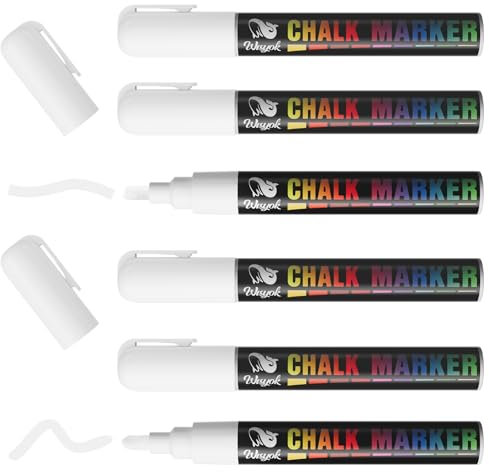 WISYOK 6pcs Kreidestifte, kreidemarker weiss, Whiteboard Marker Weiß, Weißwandstifte, Flipchart Stifte, Whiteboard Stifte, Kreidestifte für Tafel Abwaschbar - Wendespitze 6mm