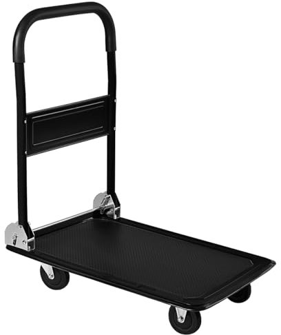 Carro de Plataforma Transporte Industrial Plegable con Ruedas. Carretilla de Mano. Carga 150kg. Carrito Mudanzas, hogar, Oficina, almacén, Ahorra Espacio. Antideslizante. Negro