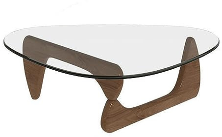 Table d'appoint moderne du milieu du siècle avec base en bois massif, table basse triangulaire en verre trempé, table centrale vintage for salon, balcon, table d'appoint, noyer/transparent ( Color : 9