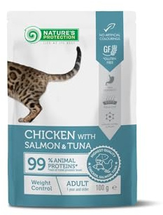 Natures P Cat Gewichtskontrolle, Huhn, Lachs, Atunbeutel, 100 g