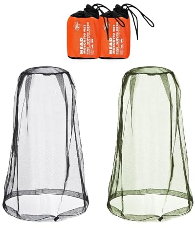 CYIOU 2 Stück Moskitonetz Kopf Face Mesh Mückenhut Insektenschutz Hut mit 2 Tragetasche für Imkerei Fischerei Moskito Mücke und Anderen Fliegen
