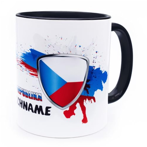 Tschechien Tasse mit Namen personalisiert Czech Republic Wappen Land Flag | Tschechische Flagge, Fahnen Fanartikel, Becher, Geschenk Mann Geburtstag Fussball Länder kaffeetasse mit namen personalisiert