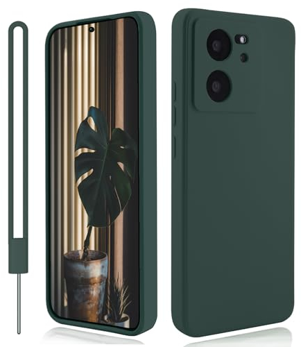 MSKJ für Xiaomi 13T/13T Pro Hülle mit Band, Silikon Handyhülle Xiaomi 13T/13T Pro Ultra Dünne Ganzkörper Weiche und Leichte Kamera Ganzkörper Schutzhülle (Dunkelgrün)
