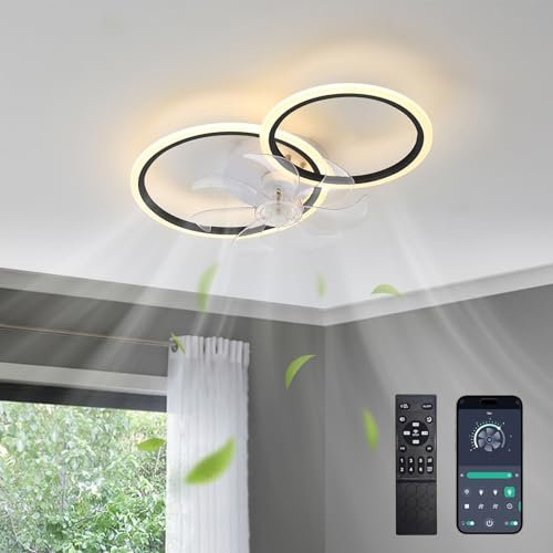 Depuley 2 Way Round Ceiling Fan with Light, App Remote Control Dimmable LED Ceiling Fan, Air Fresh Cooling Reversible Ceiling Fan Light for Bedroom, Living Room, Black