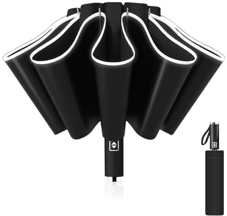 Pioggistar Regenschirm Sturmfest, Taschenschirm für Herren und Damen, Umgekehrter Regenschirme 10 Rippen, Automatisch Auf und Zu, kompakt, Durchmesser 105 cm, Schwarz