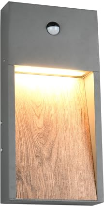 Trio Leuchten LED Außen Wandleuchte Salmon 246969135, Aluminium Druckguss Anthrazit/Holznachbildung, inkl. 11 Watt LED, Bewegungssensor