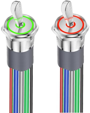 Gebildet 2PCS Interruptor de Palanca Iluminado 1NO 1NC 12-24V/15A Impermeable Rojo/Verde LED Interruptor Palanca Marina 16MM Interruptor Basculante de Metal Resistente Iluminado para Automoción Coche