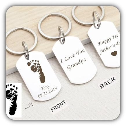 Neues Papa-Geschenk von Frau - Fußabdruck-Schlüsselanhänger - Benutzerdefinierter Schlüsselanhänger - Baby-Fußabdruck-Schlüsselanhänger mit Namen - Papa-Schlüsselanhänger - Erstes Vatertagsgeschenk