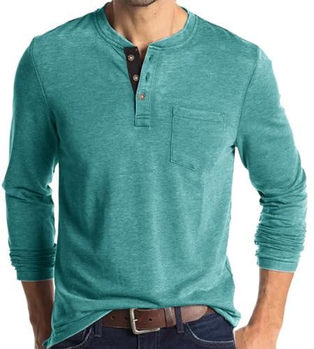 Mens Polo Shirts Henley T Shirts Collarless Grandad T Shirt Golf Shirts Long Sleeve Tops Light Green T Shirt Men S