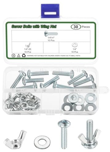 sourcing map 10 Set Screw Bolts with Wing Nut, 1/4-20 Carbon Steel Hand Tighten Wing Nuts 1/4x1 Cross Head Screw with Washer for Machinery Electronic Equipment