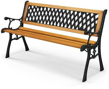 LYUCAYHQ Gartenbänke für Draußen, Gartenbank mit Gusseisen- und Hartholzstruktur, Wetterfestes Möbel-Sofa, Perfekt für Hinterhof, Terrasse, Rasen, Poolrand