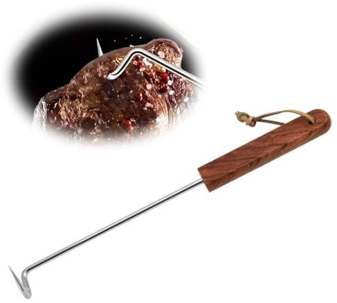 BBQ Food Flipper, Meat Flipper Hook, Pigtail Food Flipper, Stainless Steel BBQ Meat Turner Hook for Grillen Smoking Griddle, Right Hand (S)