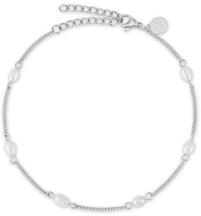 GD GOOD.designs Fußkettchen mit echten Süßwasserperlen - Silberne Fußkette Perlen wasserfest - Verstellbare Fußkette Damen in Silber