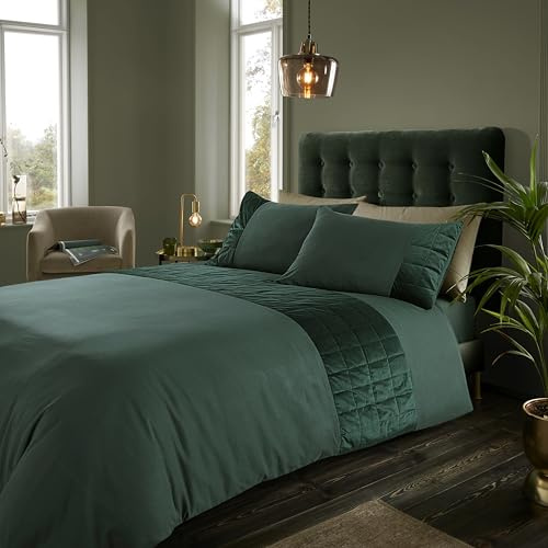 GC GAVENO CAVAILIA Velvet Quilt Cover King Size Bed Set - Fancy Duvet Cover (230x220 cm) - Breathable Comfy Bedding Sets King - Polyester Bed Cover & Pillowcases - Dark Green