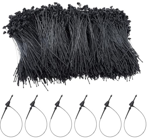 CABODYALS 2000 Stück 80mm Schwarz Kunststoff mit Loop Pins Einwegpreis Schnur Loop Lock Hängeetiketten Haken Schnur für Produkt Kleidung Anbringen von Etiketten Sicherheit Etiketten Produkt Kleidung