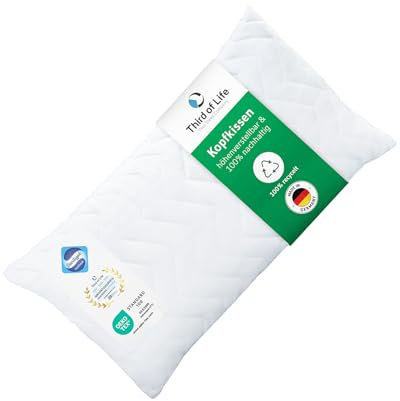 Third of Life Kopfkissen 40x80 Verda, Made in Germany & 100% nachhaltig, Ergonomisches Schlaf-Kissen 40 x 80 aus recyceltem Material, Höhenverstellbar und perfekt für Allergiker