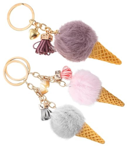 WRITWAA 3 Stück Eiscreme Schlüsselanhänger Mit Plüschanhänger Niedliche Kreative Schlüsselringe in Violett Für Taschen Rucksäcke Und Auto Dekorativ Und Praktisch