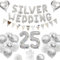 Silberne Hochzeit Deko, 25 Hochzeitstag Dekorationen 25 Silberne Hochzeit Luftballons Happy 25th Anniversary Luftballons Metallische Silber Weiße Luftballons Banner 25 Silver Wedding Tortenaufsatz