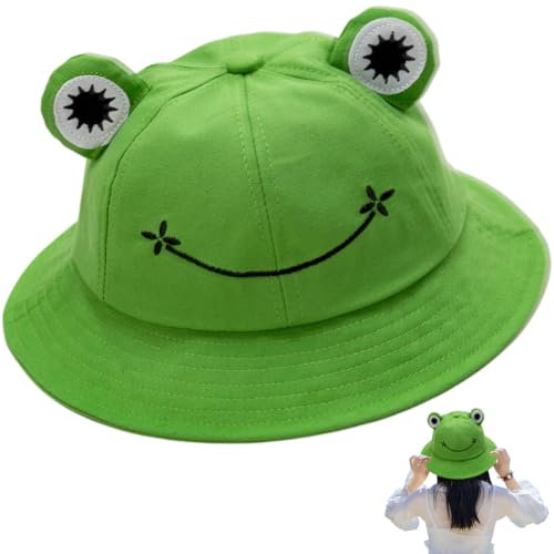 SZJFYMQ Froschfischerhut, Fischerhüte, Frosch Sonnenhut, Fischerhüte Anglerhut Faltbar Baumwolle Anglerhut Frosch Sonnenhut, Outdoor Hut Sommermütze Angel Kopfbedeckungen für Camping,52-54CM