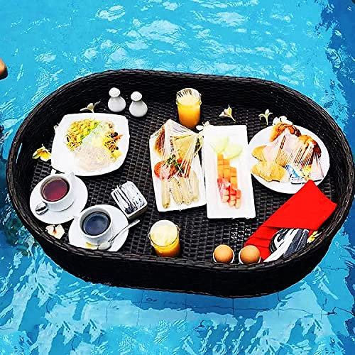 DRFGHK Floating Tray for Pool, Large Floating Spa Hot Tub Bar Drink and Food Table Refreshment Tray for Pool or Beach Party Float Lounge, 100x50x20cm / 39x19.6x7.8inch,Black