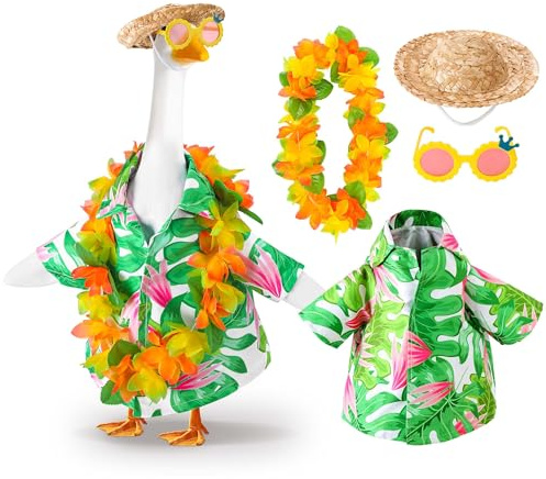Hawaiianische Veranda-Gänse-Outfits, Sommer-Rasengans-Kostüm für 58,4 cm große Statue, 4 Stück