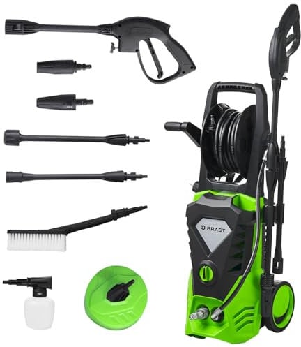 BRAST® Hochdruckreiniger Elektro - Power | 2200 Watt 165 bar | inkl. 11-TLG. Sonderzubehör | Fördermenge 468 l/h | Schlauchtrommel 10m Hochdruckschlauch Hochdruckpistole | mobiler Flächenreiniger