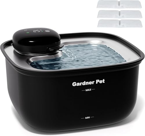Gardner Pet Fuente de agua inalámbrica para gatos, bandeja de acero inoxidable, fuente de 3.78 L para gatos, funciona con pilas, fuente de agua inalámbrica para gatos y perros con sensor de movimiento