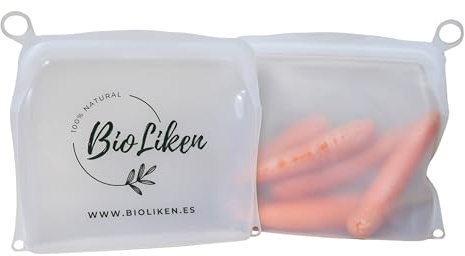 Borsa in silicone 100% platino riutilizzabile per la conservazione degli alimenti e/o accessori da viaggio. Senza additivi o coloranti, 2 pezzi.
