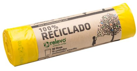 Lot de 15 sacs poubelle 100 % recyclés jaunes de 30 litres B1S1.